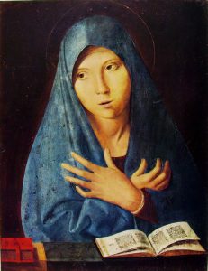 Antonello da Messina, Vergine annunciata, 1473, olio su tavola, Monaco, Bayerische Staatsgemäldesammlungen.