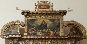 Marco Mazzaroppi da San Germano (attr.), Pala d’altare di Santa Maria ad Martyres, part. Cimasa