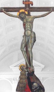 Giovanni da Gaeta, Croce sagomata con Cristo crocifisso e la Maddalena, sec. XV, Tempera su tavola, Gaeta, basilica cattedrale 