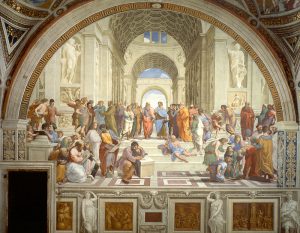 Raffaello Sanzio, La Scuola di Atene, affresco,1509/1511, Città del Vaticano, Palazzi Apostolici, Stanza della Segnatura