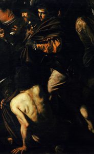 Michelangelo Merisi da Caravaggio, Le Sette opere di Misericordia, Part. Vestire gli ignudi e Curare gli infermi