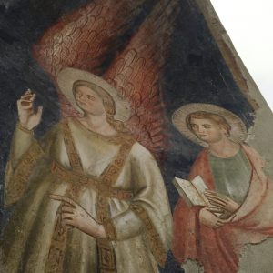 Scuola del Cavallini, Madonna con Bambino tra i Santi Arcangeli Michele e Gabriele e San Giovanni Evangelista, part. (foto di Alessandra Ciaramaglia)