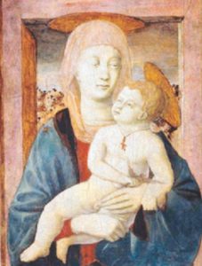 Madonna del Pianto fra San Gerolamo e San Carlo Borromeo con cornice lignea nella Chiesa di Sant’Antonio da Padova a Cerreto Sannita