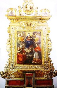 Giovan Francesco Forlì, Madonna del Pianto fra San Gerolamo e San Carlo Borromeo con cornice lignea nella Chiesa di Sant’Antonio da Padova a Cerreto Sannita