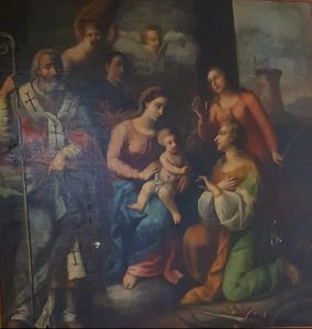 Andrea Mattei, Sposalizio mistico di Santa Caterina con San Nicola, San Gerardo (?) e Santa Margherita, 1783, olio su tavola, Castellonorato (fraz. di Formia), chiesa di santa Caterina 