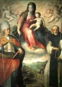 Giovanni Balducci, Madonna col Bambino tra i Ss Gennaro e Agnello Abate, olio su tavola, 1600/1612, Napoli, Duomo