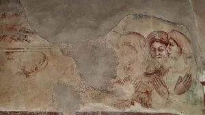 Roberto d'Oderisio e aiuti, Mosè salvato dal Nilo, frammento di affresco, XIV sec., Minturno, chiesa dell'Annunziata