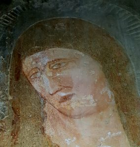 Roberto d'Oderisio e aiuti, Crocifissione, part. del volto della Vergine Addolorata