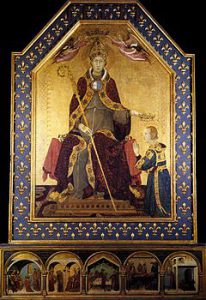 Simone Martini, San Ludovico di Tolosa che incorona Roberto d'Angio re di Napoli, 1317, tempera e oro su tavola, Napoli, museo di Capodimonte 