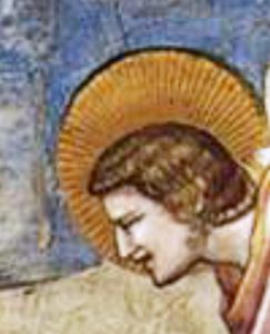 Giotto, Compianto sul Cristo Morto, part. del volto di San Giovanni 