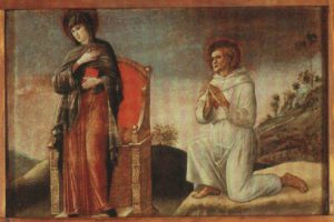 Giovanni Bellini, Polittico di Genzano, part. della Vergine Annunciata con San Francesco