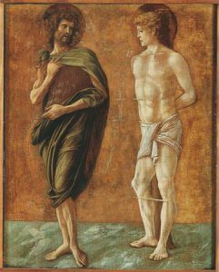 Giovanni Bellini, Polittico di Genzano, part. con San Giovanni Battista e San Sebastiano