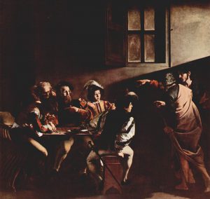 MIchelangelo Merisi detto il Caravaggio, Vocazione di San Matteo, 1599, Roma, chiesa di San Luigi dei Francesi, cappella Contarelli