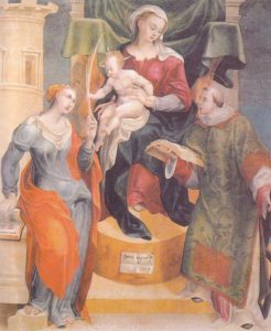 Pietro Negroni, Madonna col Bambino tra i Ss. Barbara e Lorenzo, 1552, Castrovillari (Cosenza), Santuario di Santa Maria del Castello